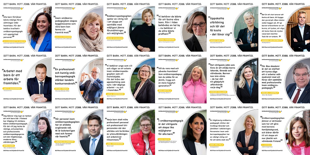 Ett collage med bilder och citat av personer som bidragit till kampanjen med uttalanden på sociala medier.