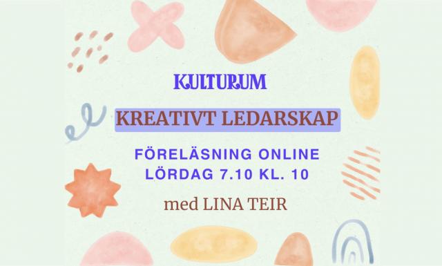 Visuell profil för webinariet kreativt ledarskap den 7. oktober klockan 10. Webinariet anordnas via Zoom.
